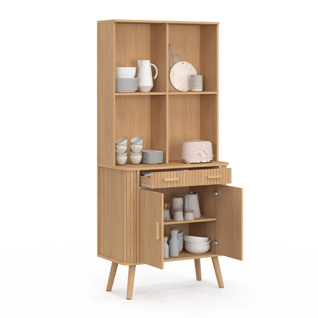 IDMarket - Comò da cucina ROMIE 80 CM 2 ante + cassetto con effetto doghe in legno