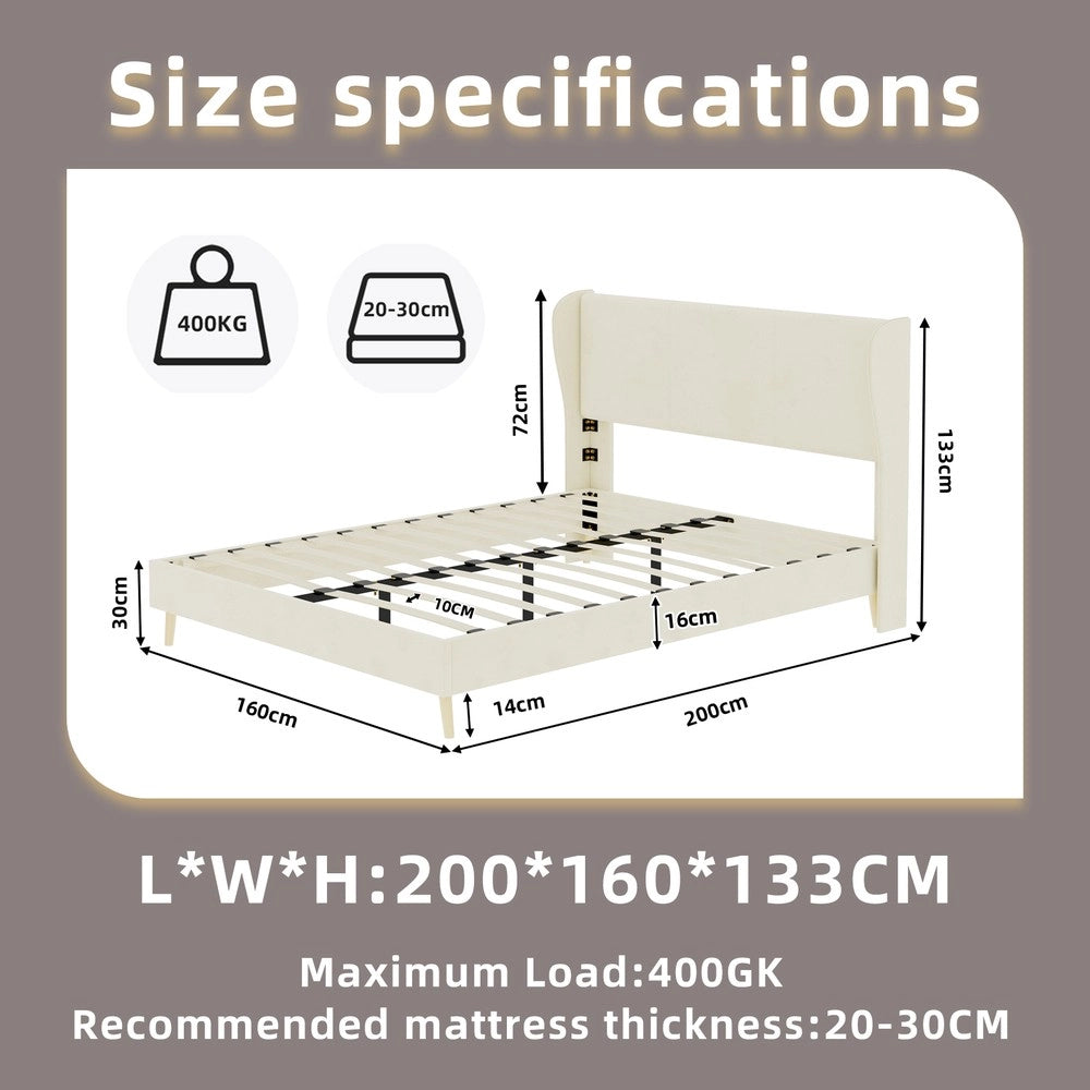 Letto Imbottito con Testiera Morbida ¨C MINIMAL ¨C Beige, 160x200, con Materasso