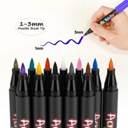 Kit di pennarelli e pennelli a tempera acrilica - Set di pennarelli e pennelli per acrilica - Colore a numero per adulti - Kit di pennarelli e pennelli per acrilica - 12 pezzi