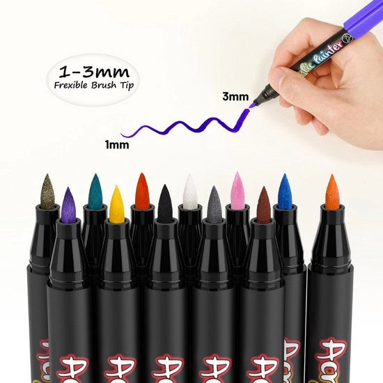 Kit di pennarelli e pennelli a tempera acrilica - Set di pennarelli e pennelli per acrilica - Colore a numero per adulti - Kit di pennarelli e pennelli per acrilica - 12 pezzi