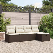 Set Divano da Giardino con cuscino 5 pcs Marrone Poly Rattan