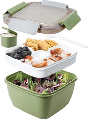 Bento Box 1500 ml con contenitore per insalata e contenitore per salse - box da 3 vasi per insalata da portare a scuola e al lavoro - viaggio in auto, campeggio - chiusura ermetica