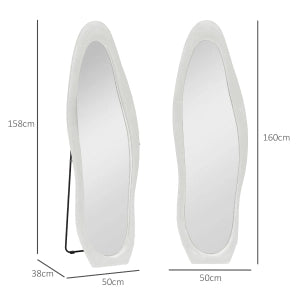 Specchio da terra intero 50x160 cm bianco, specchio ondulato da parete o appoggio con supporto