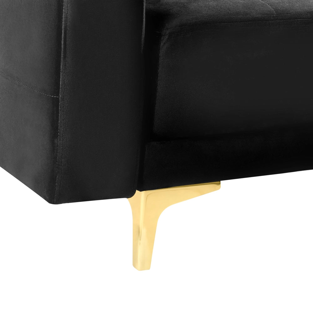 Divano letto in velluto nero capitonné in tessuto moderno soggiorno componibile a 3 posti gambe dorate braccio a binario