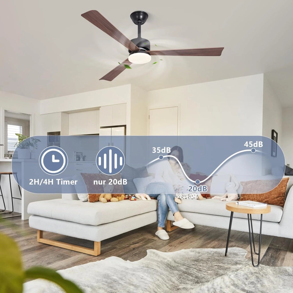 ZMH Ventilatore da soffitto silenzioso a 3 pale con luce regolabile e telecomando per sala da pranzo e camera da letto