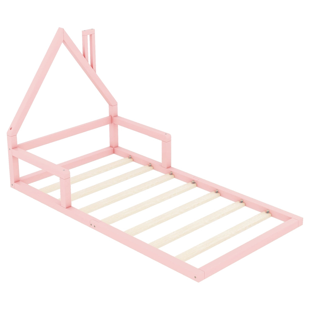 Letto a forma di casa per bambini rosa in legno massello di pino 90x200 cm