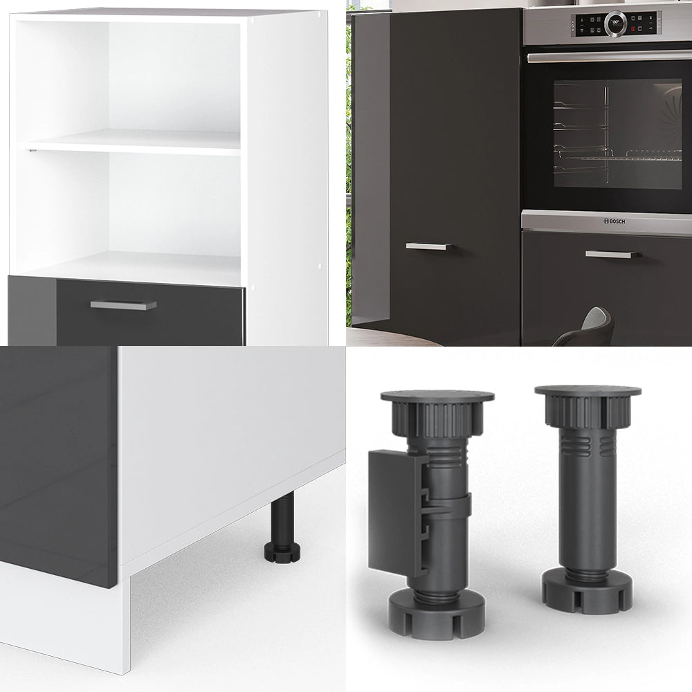 Cucine componibili piccole R-Line Antracite lucido/Bianco 180 cm senza piano di lavoro Vicco