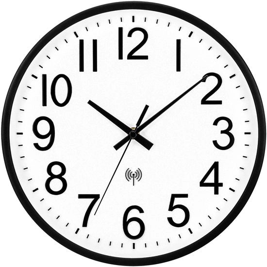 Orologio a Parete Radiocomandato, Silenzioso, Senza Ticchettio, 30 cm Quarzo, Alimentato a Batterie, Orologio da Parete Grande, Facile da Leggere, Ideale per Casa, Cucina, Camera da Letto, Ufficio, Scuola (Nero + Bianco)
