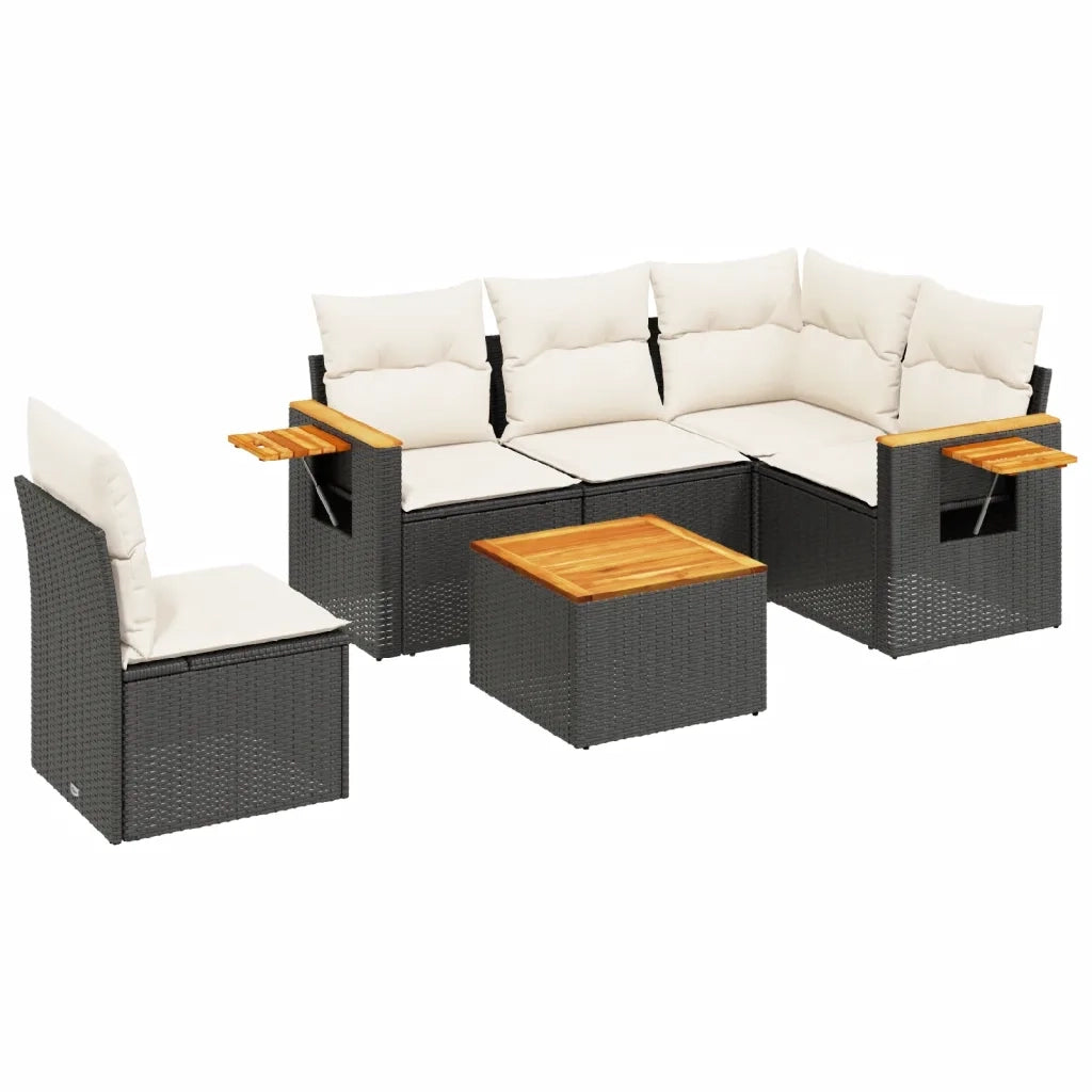 Set Divano da Giardino 6 pz con Cuscini Nero in Polyrattan 3226819