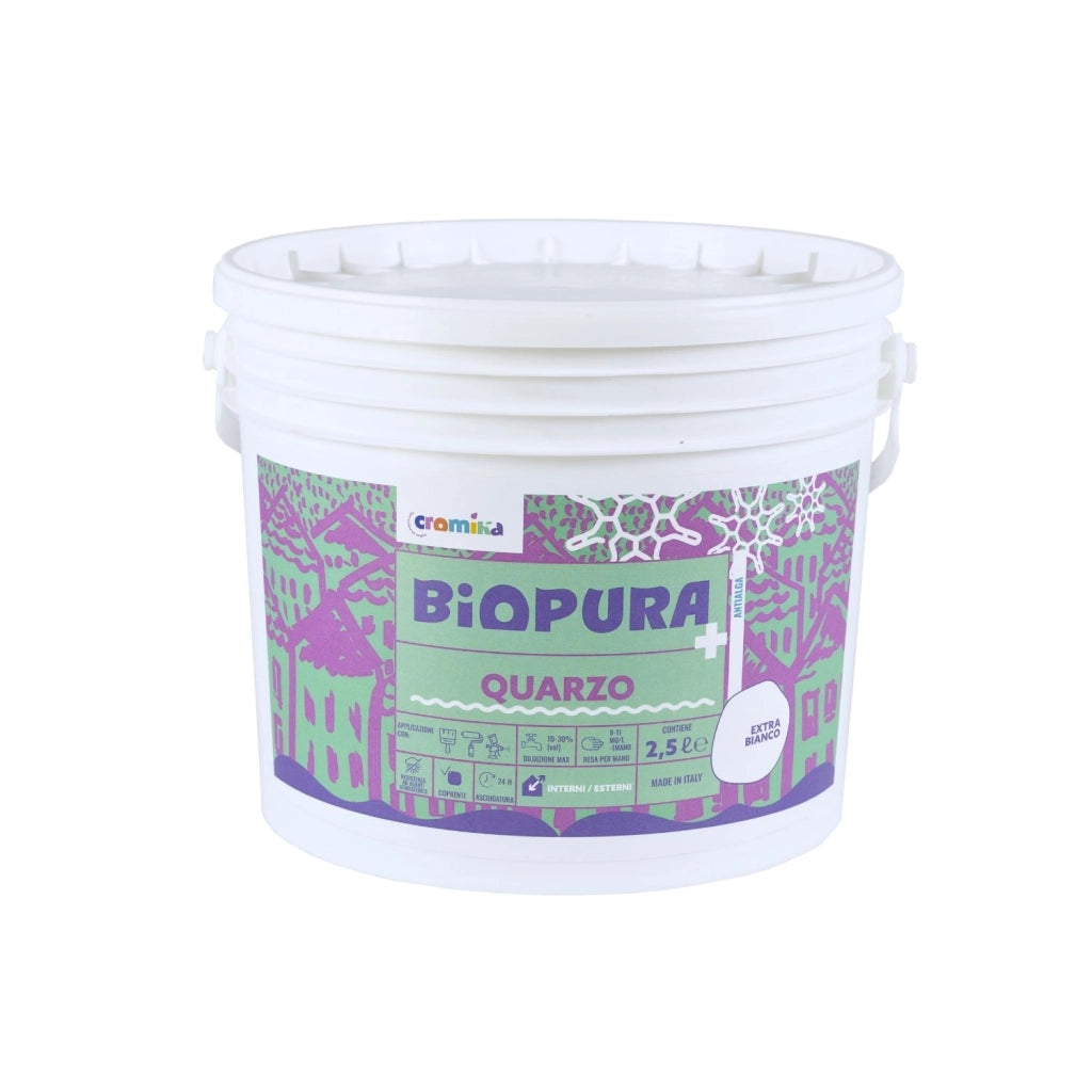 Pittura quarzo antialga interni esterni finitura opaca linea biopura cromika *** formato 2.5 lt, confezione 1