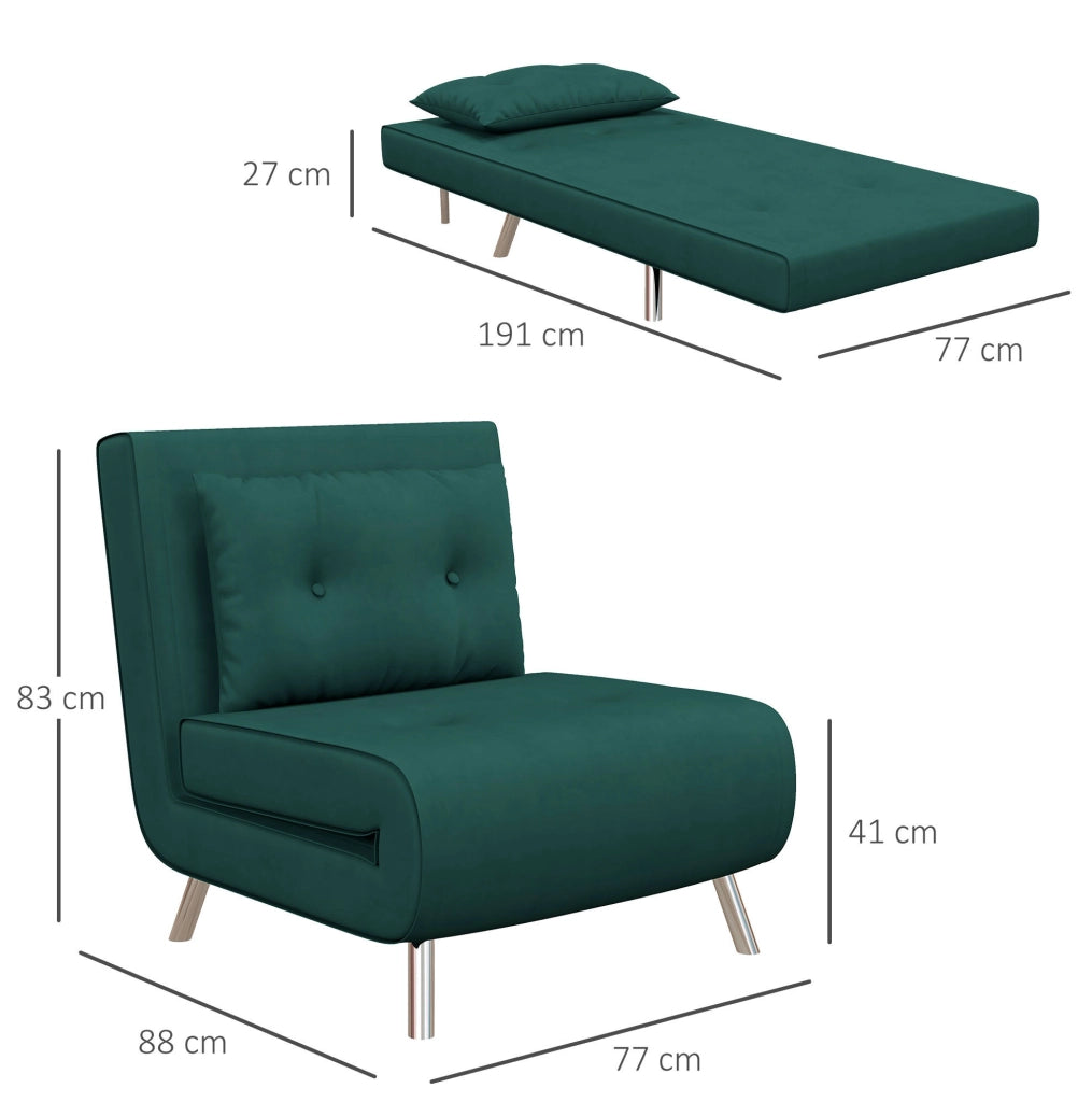 Poltrona letto 3-in-1 in velluto verde scuro