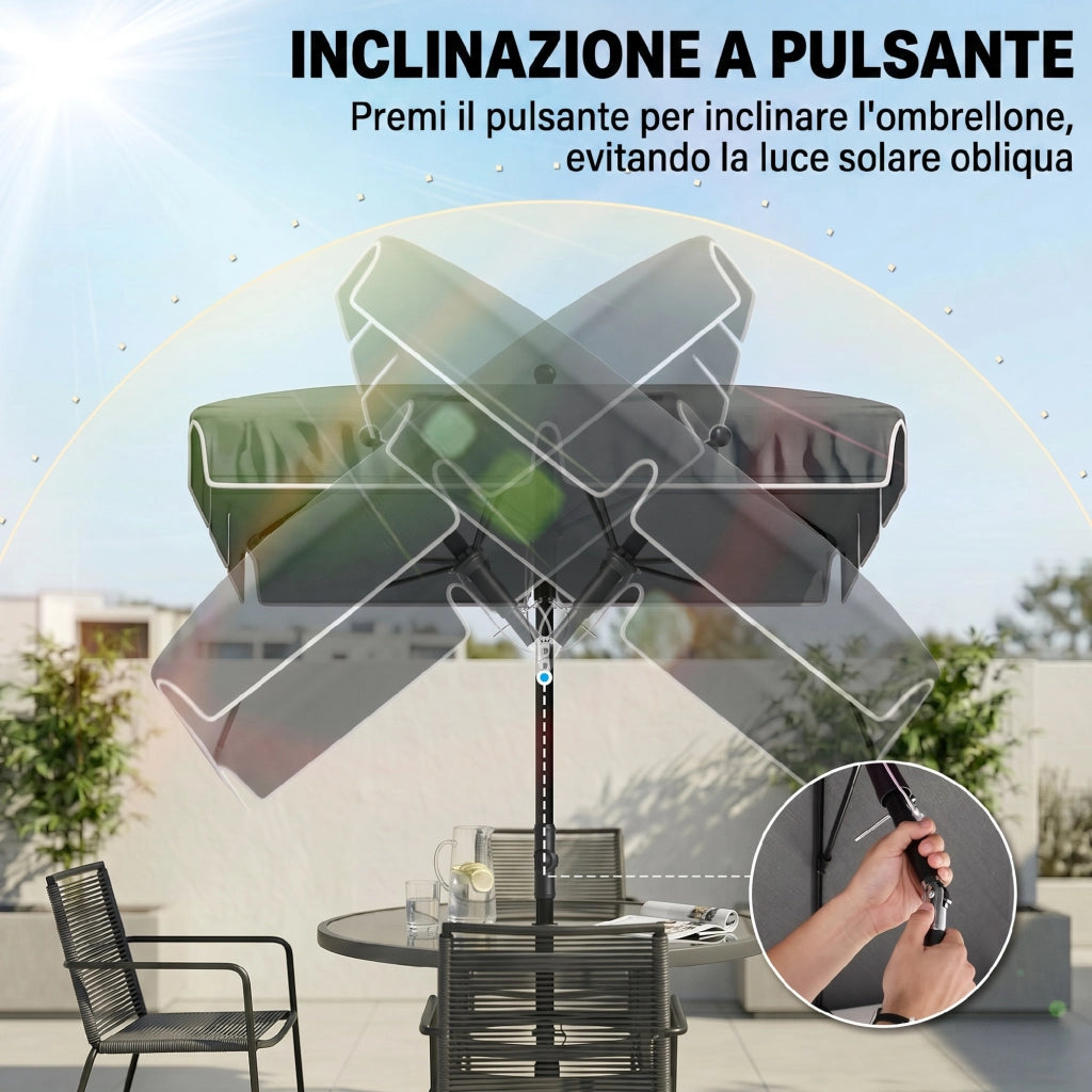 Ombrellone da Giardino Rettangolare 2x1.3 m ¨C zephmum ¨C Grigio e Nero, Alluminio