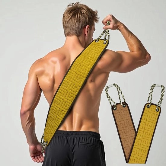 Rugreinigatore Exfoliante per la Doccia, Spazzola a Doppia Faccia con Maniglie, Asciugamano Exfoliante per il Corpo, Pulitore di Asciugamano per Uomo e Donna (Giallo)