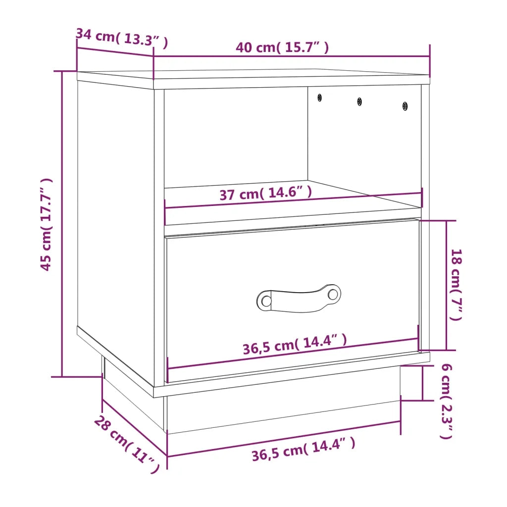 Comodino Bianco 40x34x45 cm in Legno Massello di Pino 818297