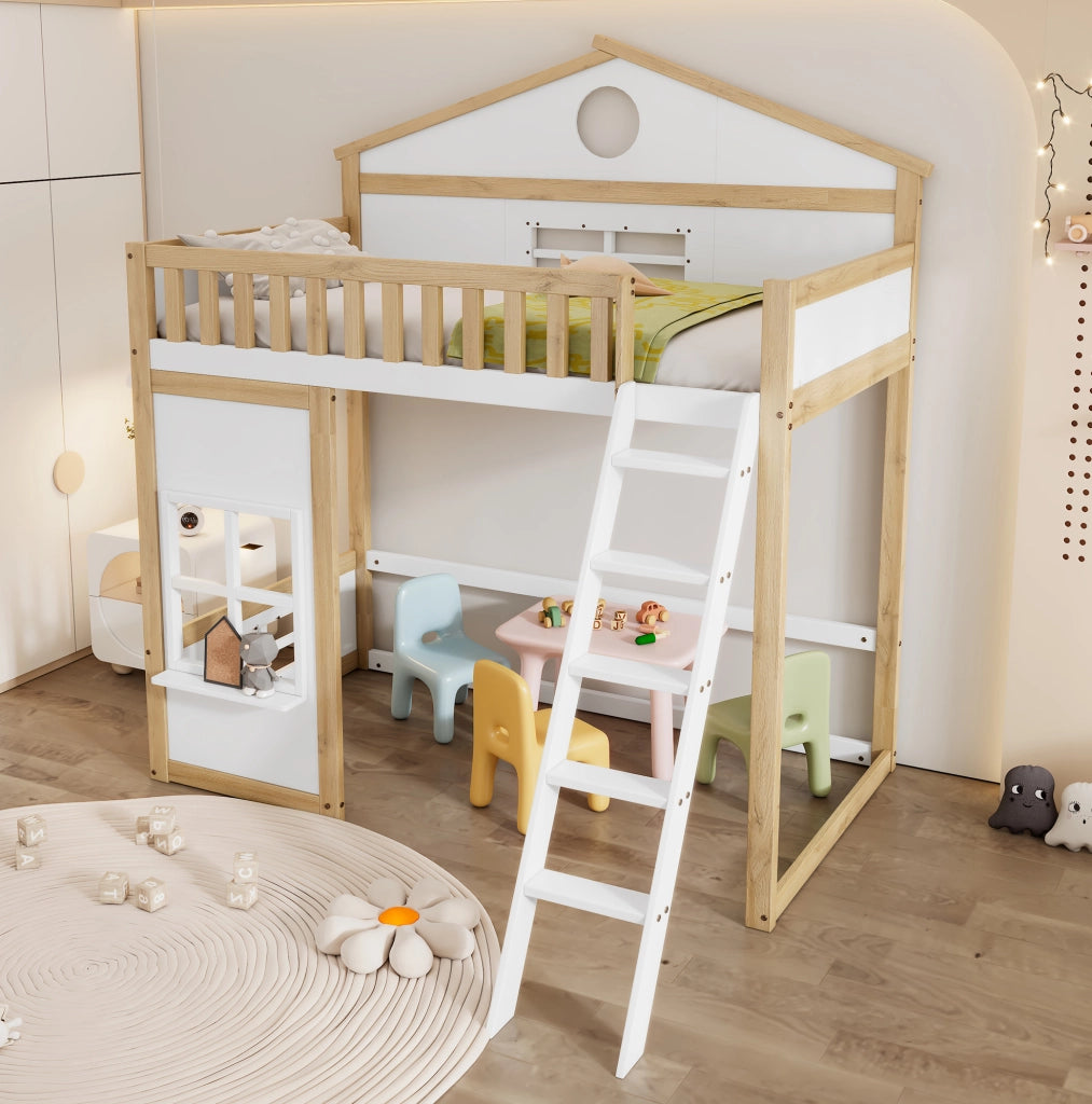 Letto a castello a casetta 90x200 cm bianco e naturale