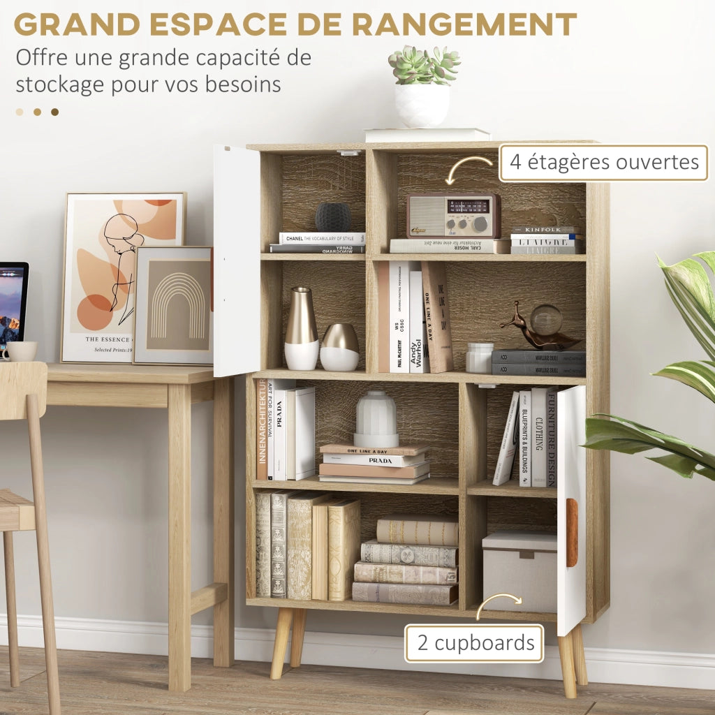 Libreria 4 nicchie 2 ante scaffale ¨C zephmum ¨C 80x24x123 cm legno massello rovere
