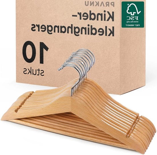 Hangers per bambino in legno - Set da 10 - Robusto legno di faggio - Organizzazione perfetta per l'abbigliamento dei bambini