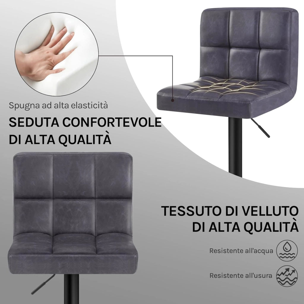 Pezzo Sgabello da Bar PU Vintage Sedia per Cucina Girevole Antracite