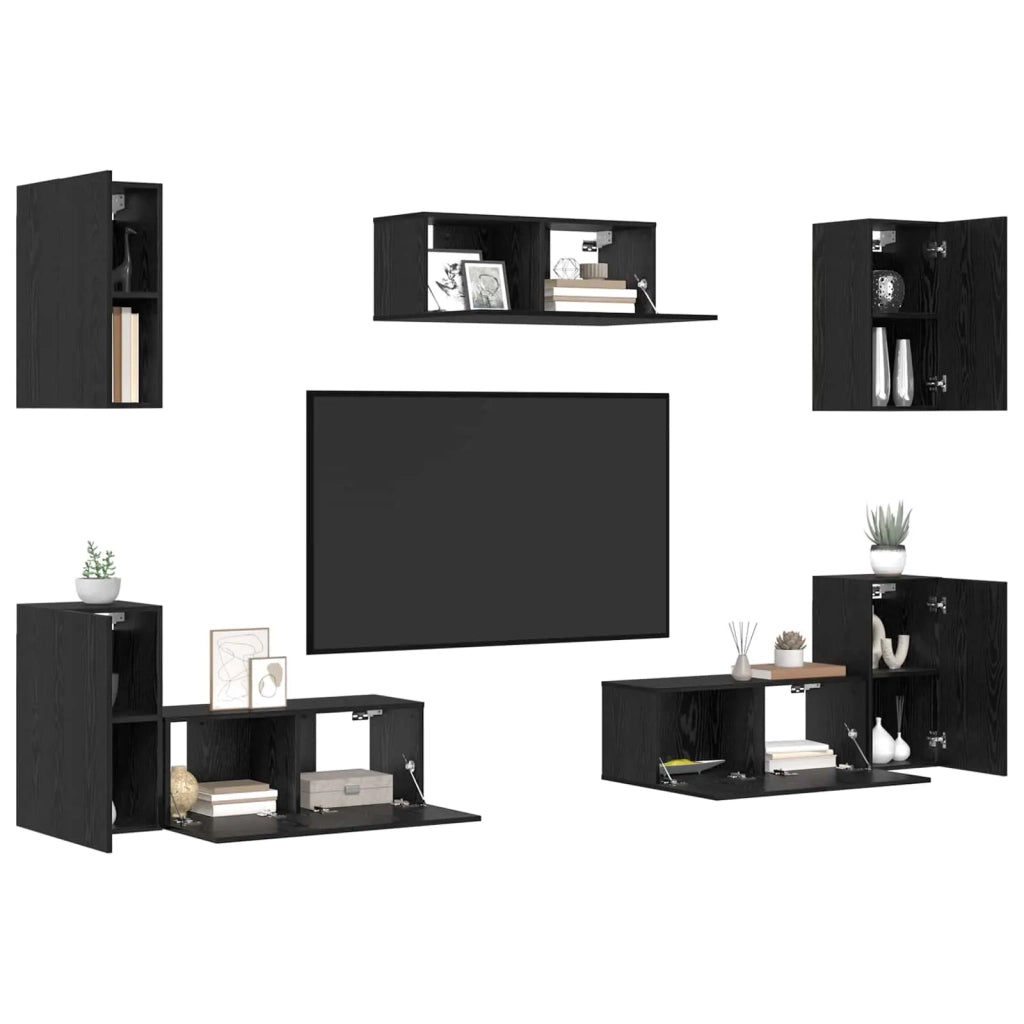Set mobile TV 7 pz-Credenza per TV Rovere Nero Legno multistrato 149202