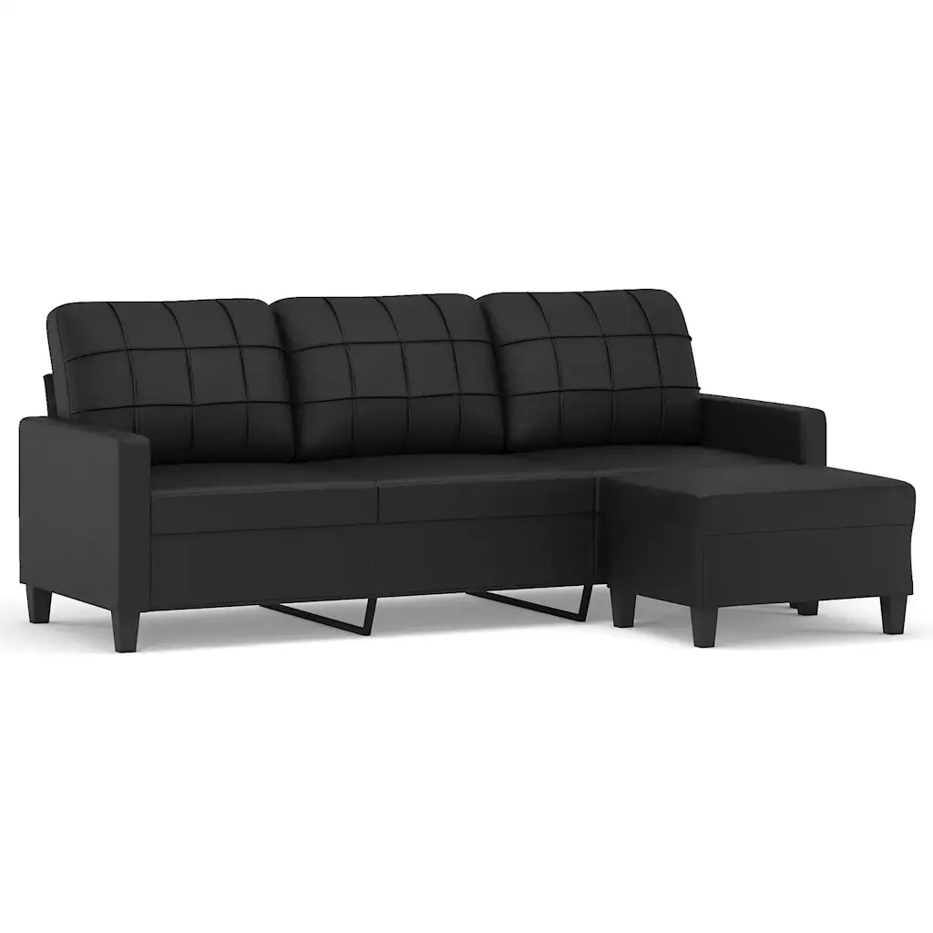 Divano | Divano da soggiorno | Sofa a 3 Posti con Poggiapiedi Nero 180 cm in Similpelle