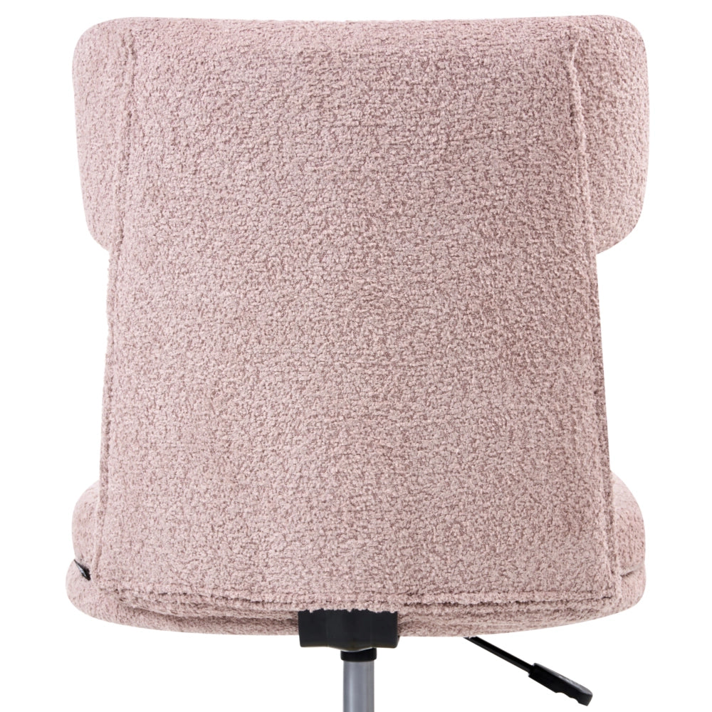 Sedia da ufficio in tessuto bouclé rosa pastello senza braccioli completamente girevole con regolazione dell'altezza del sedile