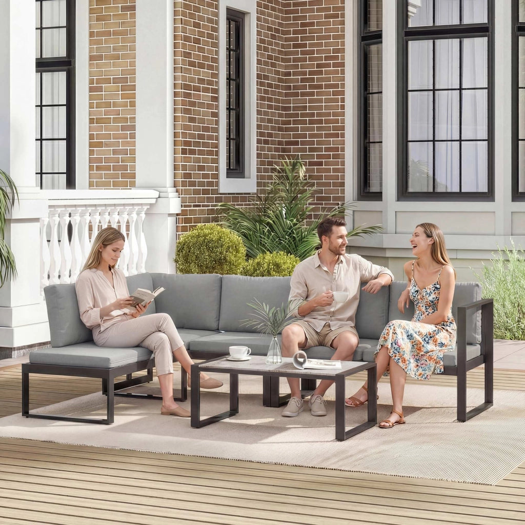 Set divano angolare 5 posti esterno ¨C zephmum ¨C grigio scuro polyrattan