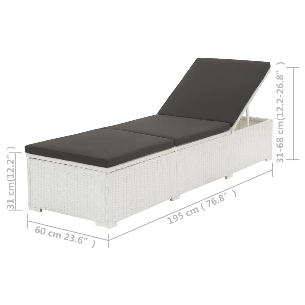 Lettino prendisole sedia a sdraio lettino prendisole letto da giardino mobili da esterno per patio con cuscino resina intrecciata bianca 02_0012506