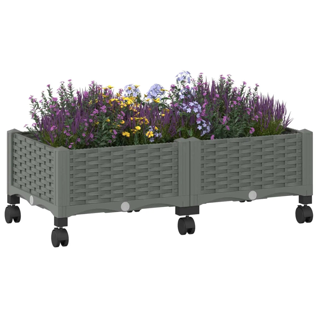 Vaso da Giardino con Ruote Grigio Chiaro 80 x 40 x 33 cm PP 3422957