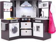 Set di Cucina Giocattolo per Bambini, con Luci e Suoni, Cappa Aspirante illuminata, Fornelli, Forno a Microonde, Distributore d'acqua e Lavatrice, Ideale per Bambini 3 Anni+ (Caffè)