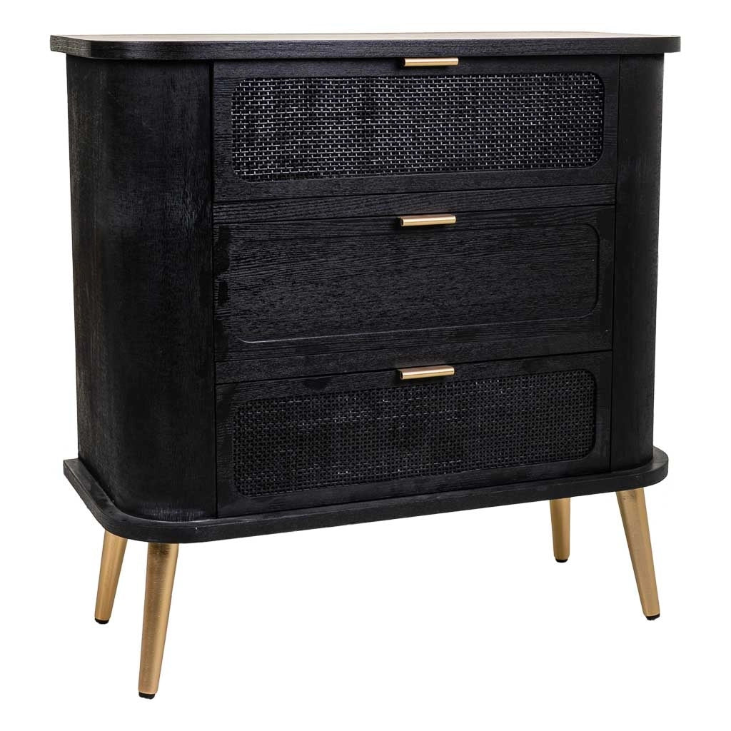 Cassettiera in legno e rete laccata nera 80x35x81h