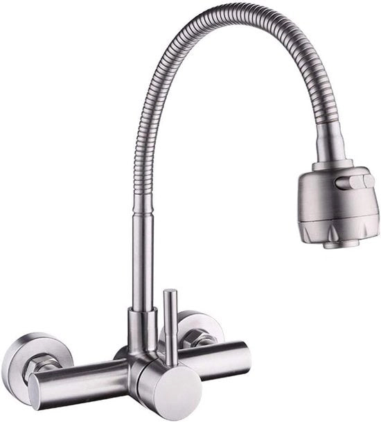 Adatto per Rubinetto da Parete in Acciaio Inox Cucina Maniglia Rotante 360° Singola Maniglia a Mano Cisterna a Due Vie Flessibile per Acqua Fredda