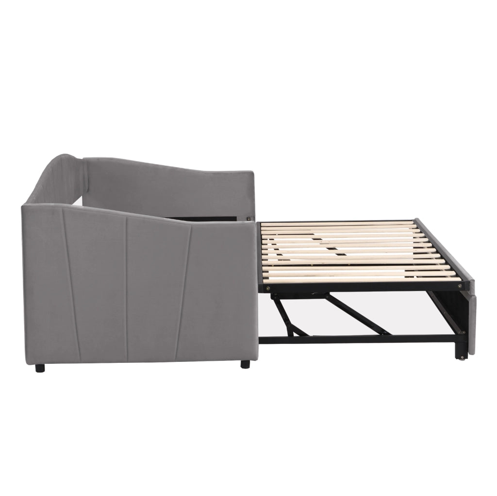 Divano letto 90x200 cm estraibile; velluto grigio (Senza materasso)