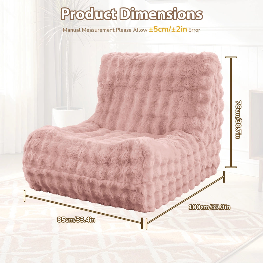 Poltrona pouf a forma di bruco con schienale ergonomico in flanella rosa leggera per soggiorno e camera da letto