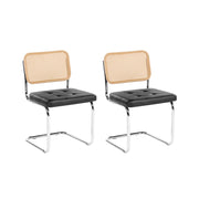 Set di 2 sedie da pranzo in ecopelle nero con base a sbalzo in metallo stile vintage retrò