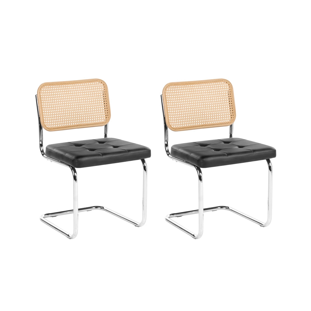 Set di 2 sedie da pranzo in ecopelle nero con base a sbalzo in metallo stile vintage retrò