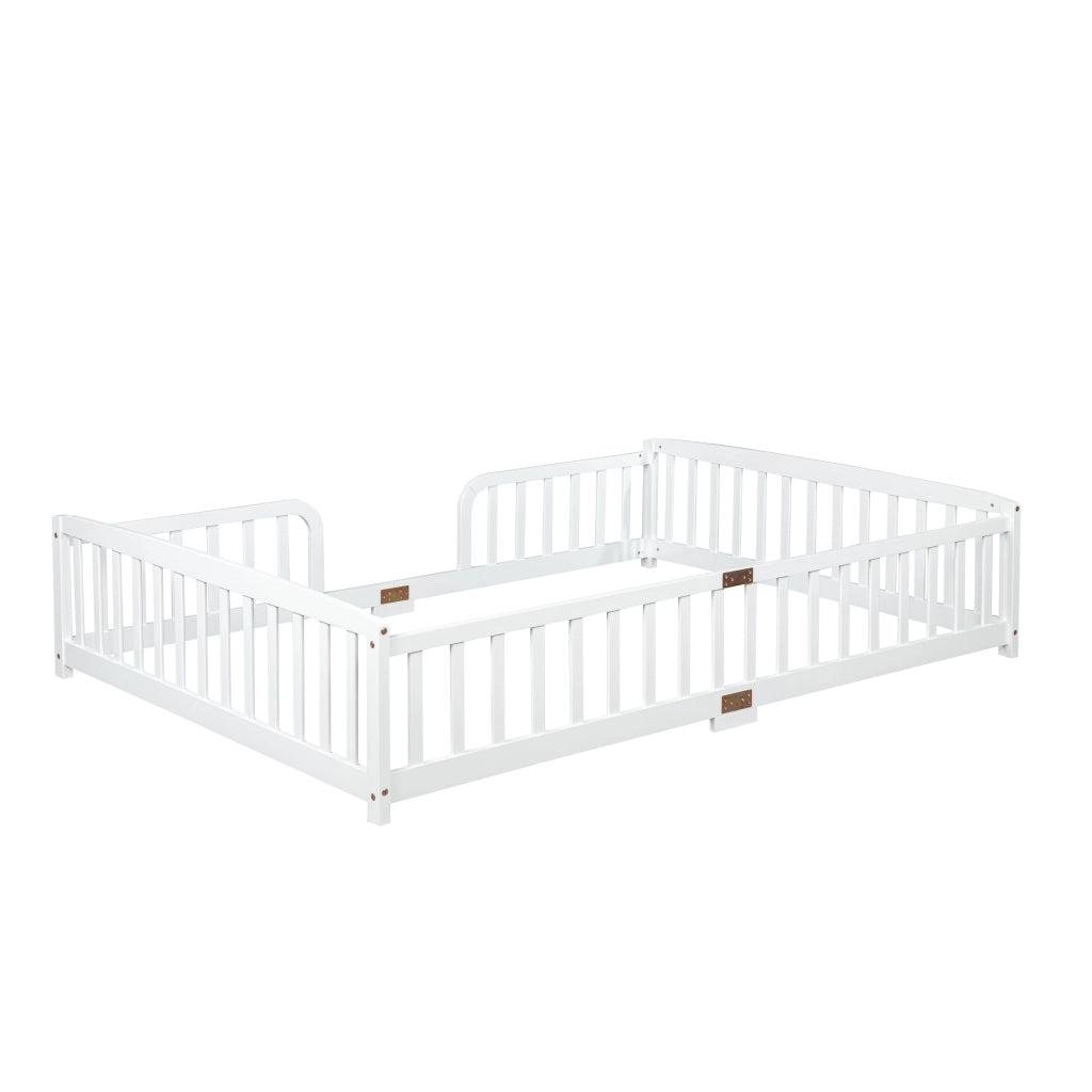 Letto per bambini basso 140 × 200 cm con apertura centrale e barriere di sicurezza, senza materasso, in legno di pino bianco