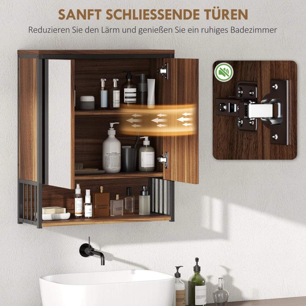 Armadietto Specchio Sospeso per Bagno ¨C zephmum ¨C Marrone 60x30x