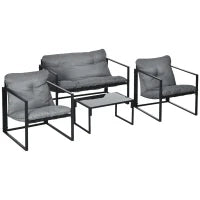 Set da Giardino da 4 Pezzi con Divano a Due Posti, 2 Poltrone e 1 Tavolino, per 4 Persone, Grigio