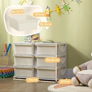 Cassettiera contenitore in plastica per bambini con 6 cassetti, crema bianco