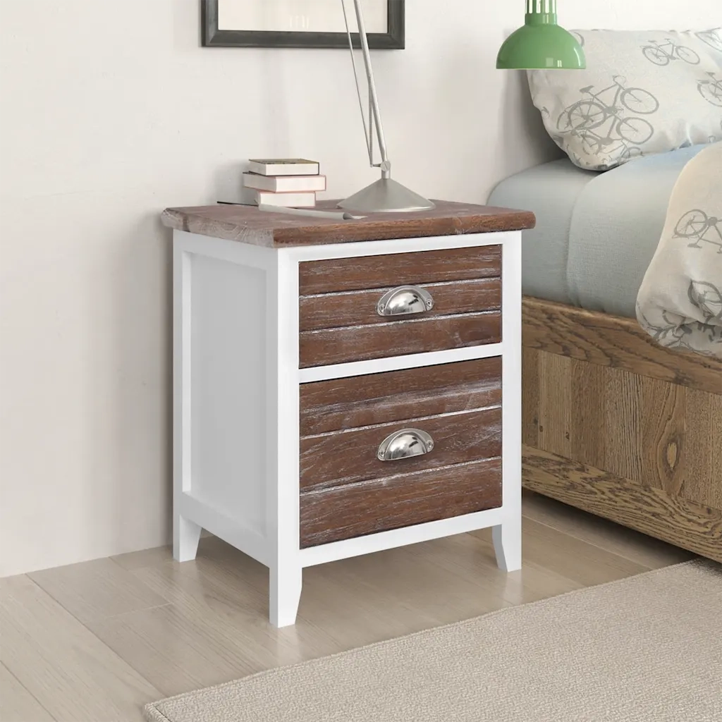 Set di 2 Comodini | Armadio da Notte | Mobiletto da notte Set con 2 Cassetti Marrone e Bianco