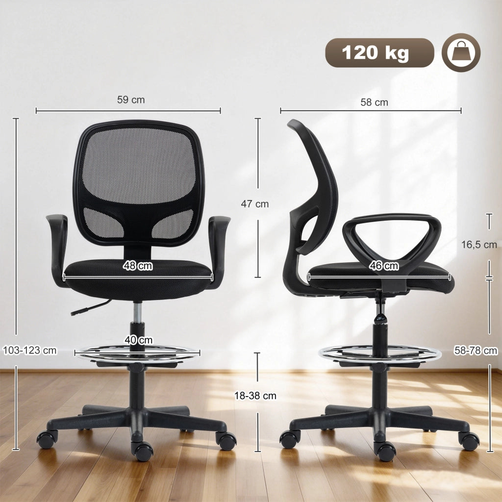 Sedia da ufficio ergonomica con poggiapiedi e braccioli regolabile ¨C zephmum ¨C nero 59x58x103-123cm
