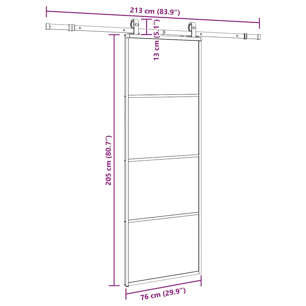 Porta Scorrevole con Ferramenta Nera 76x205 cm in Vetro ESG 3375937
