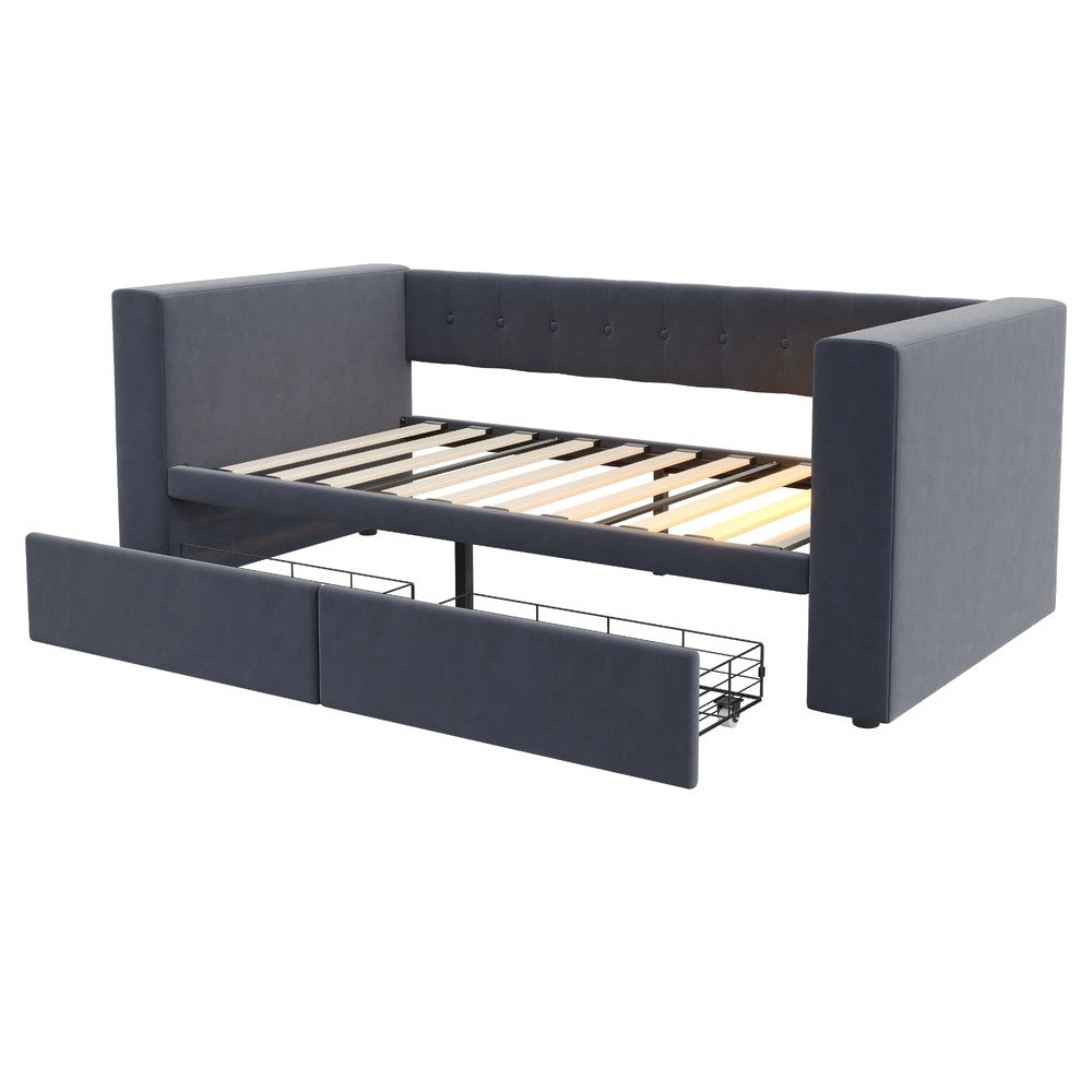 Letto Imbottito Singolo con LED e Cassetti Contenitore ¨C MINIMAL ¨C Grigio Scuro 90x190