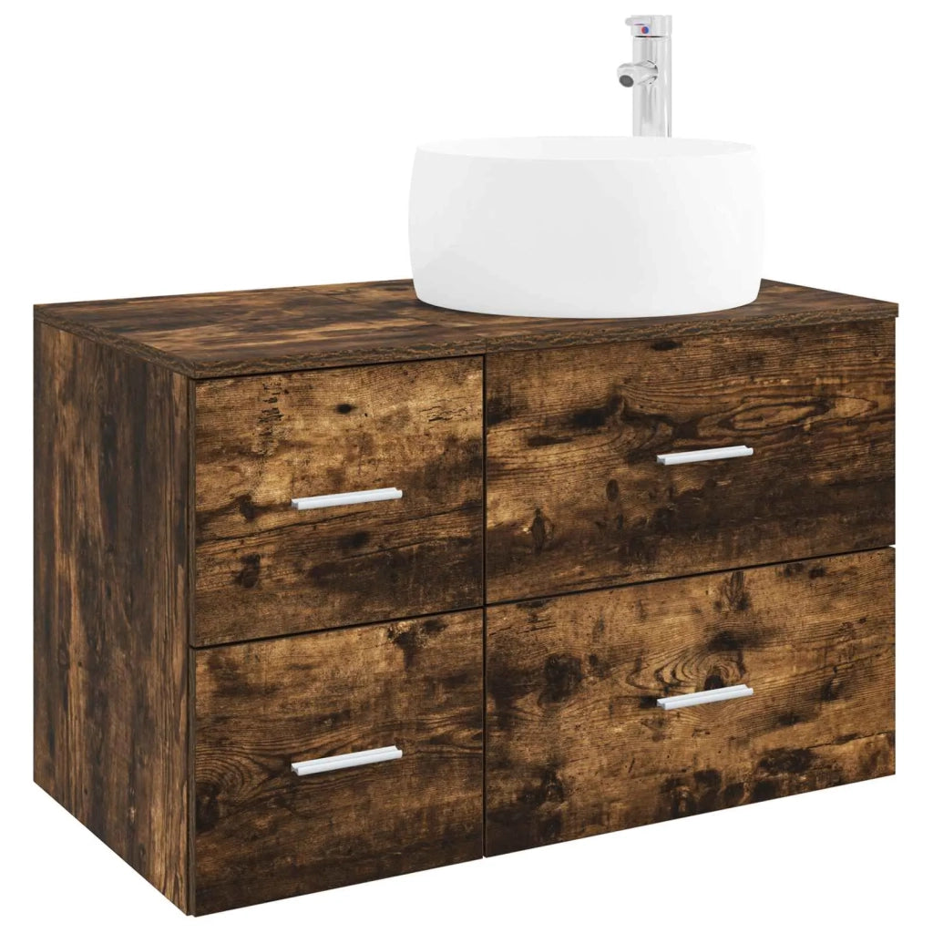 Set di mobili per il bagno 2 pz Rovere Fumo 3404004