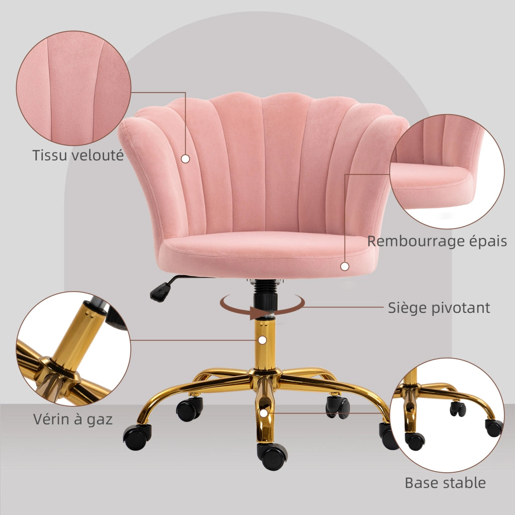 Sedia da ufficio in velluto con schienale a petalo, regolabile in altezza ¨C zephmum ¨C rosa, 69x64x80-90 cm