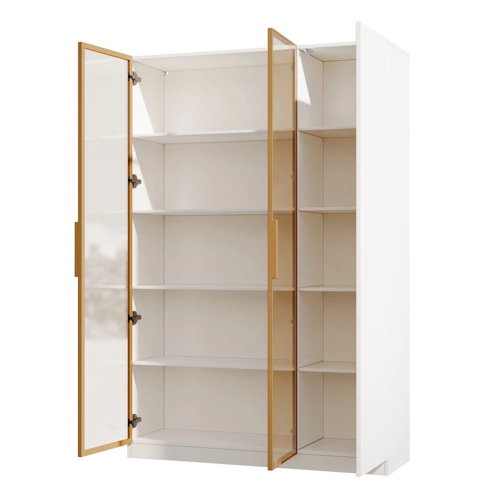 Vetrina in Vetro con LED ¨C MINIMAL ¨C Bianca, 3 Ante, Ripiani Regolabili, 165cm