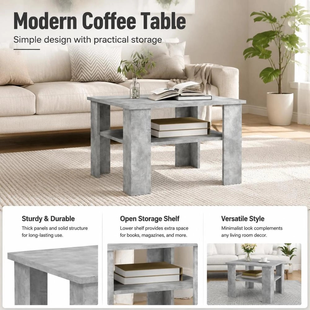 Coffee Table Concrete Grey 60x60x42 Cm Wood Material