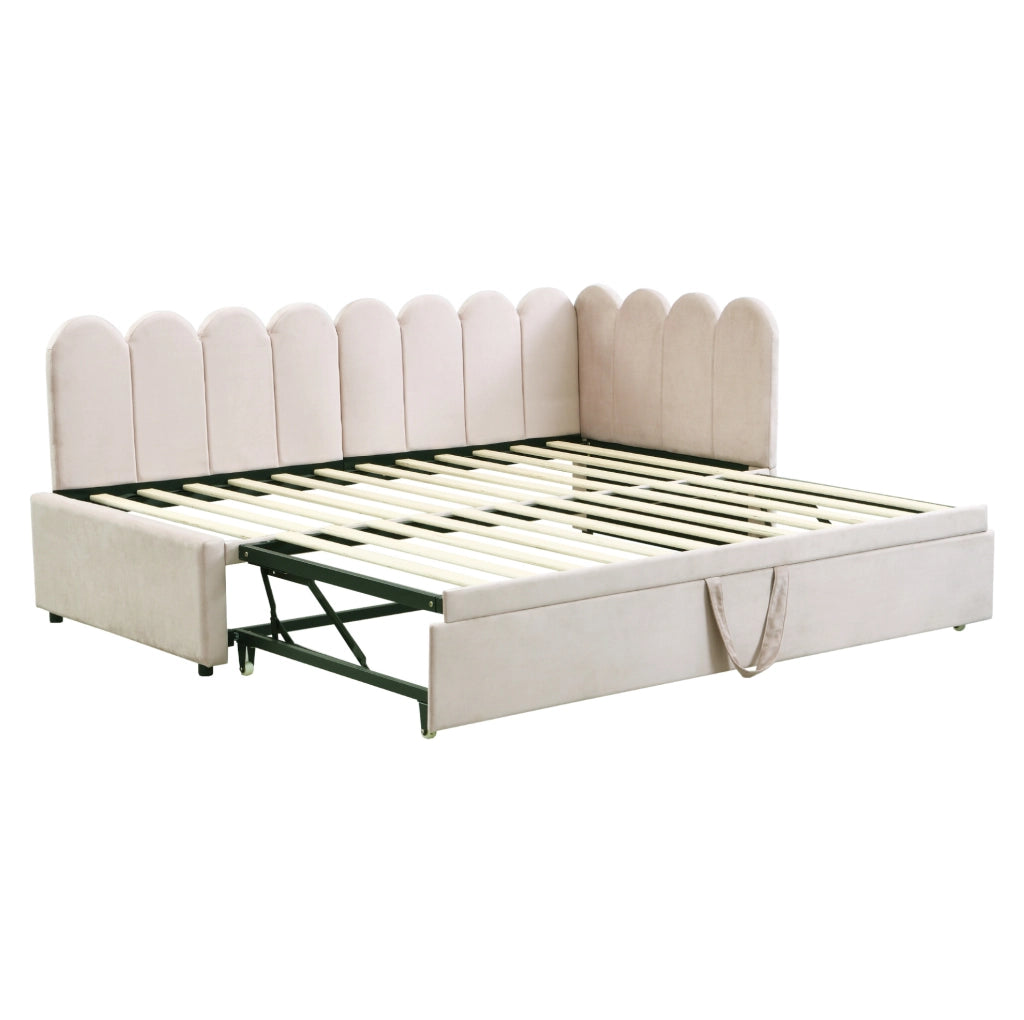 Divano letto a L 90x200 cm estensibile a 180x200 cm in velluto beige