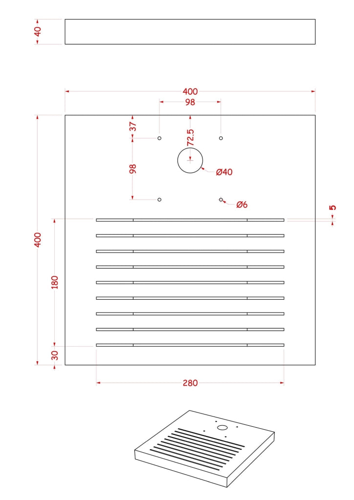 Base Quadrata 40x40x4 cm per Fontane con Ghiera Grande in Cemento Belfer 42/BSE/7.T Tortora
