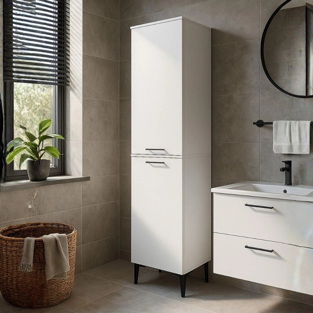 Mobile multiuso Singa con cesto porta biancheria colore bianco